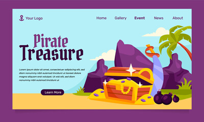 Pirate adventure landing page in flat design