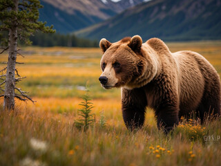 Obraz premium brown bear in the forest. generative AI 