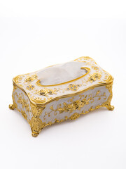 vintage wooden hinged tissue box on wooden table
