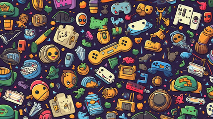 Illustration doodles gaming seamless pattern