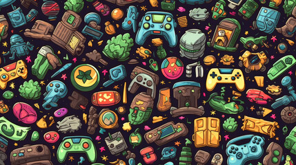 Illustration doodles gaming seamless pattern