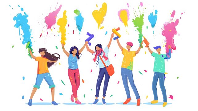 Holi clip art people holding water guns  water fights holi illustration white background