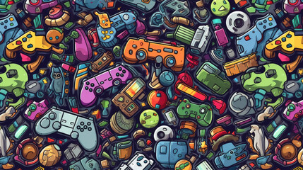 Illustration doodles gaming seamless pattern