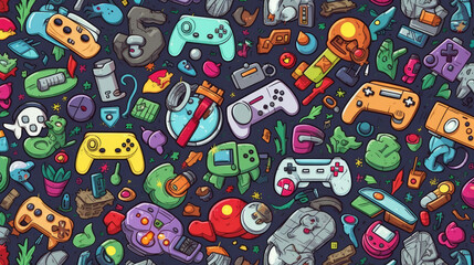 Illustration doodles gaming seamless pattern