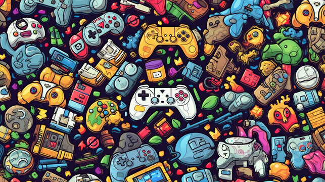 Illustration doodles gaming seamless pattern