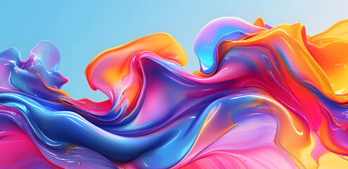 Obraz premium Abstract Fluid Art Composition in Vibrant Colors on Light Blue Background, Design Element