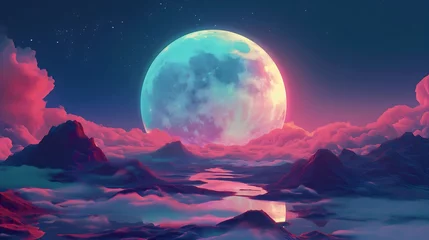 Gordijnen abstraction moon planet, space fantasy wallpaper desktop © StellaPattaya