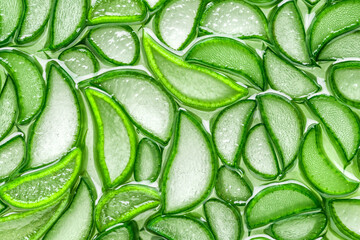 Aloe Vera closeup.aloe vera slice top view texture background. Aloevera plant, natural organic...