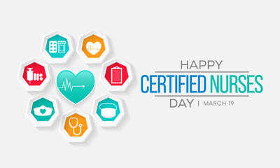 Certified Nurses day is celebrated annually on March 19 worldwide, it is the day when nurses celebrate their nursing certification. Vector illustration - obrazy, fototapety, plakaty
