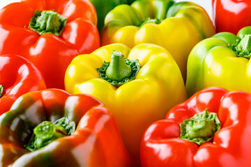 Colorful bell peppers.Close up of assorted red and yellow bell peppers(bell pepper,capcicum). Also known as Sweet pepper, Pepper or Capsicum.top view