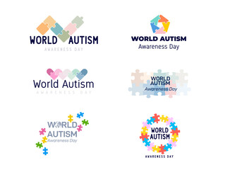 World autism day background logo set. 2 April world autism awareness day background 2022. World autism day background design. Template for banners, social media, medical posters, backgrounds, badge.