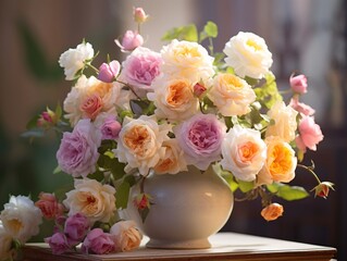 Obraz na płótnie Canvas white and pink roses in vase
