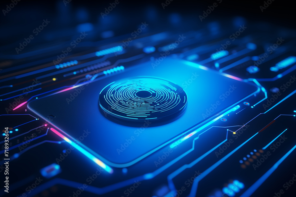 Poster future technology and cybernetics fingerprint scanning and biometric verification cyber security sys