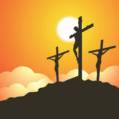 Good Friday on the sunset background. Vector illustration

