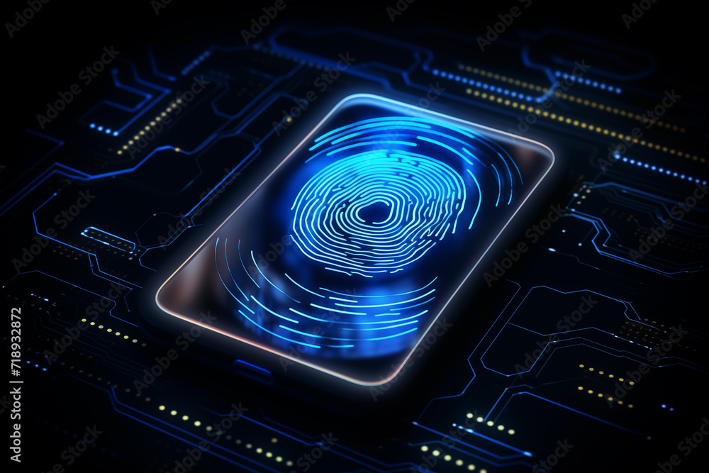 Poster future technology and cybernetics fingerprint scanning and biometric verification cyber security sys