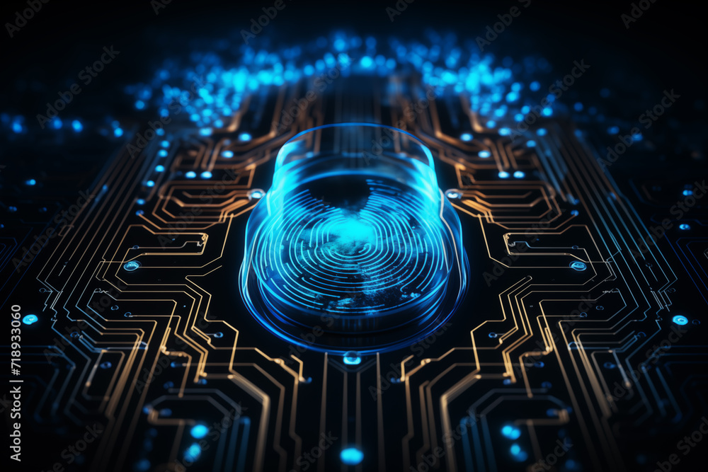 Poster future technology and cybernetics fingerprint scanning and biometric verification cyber security sys