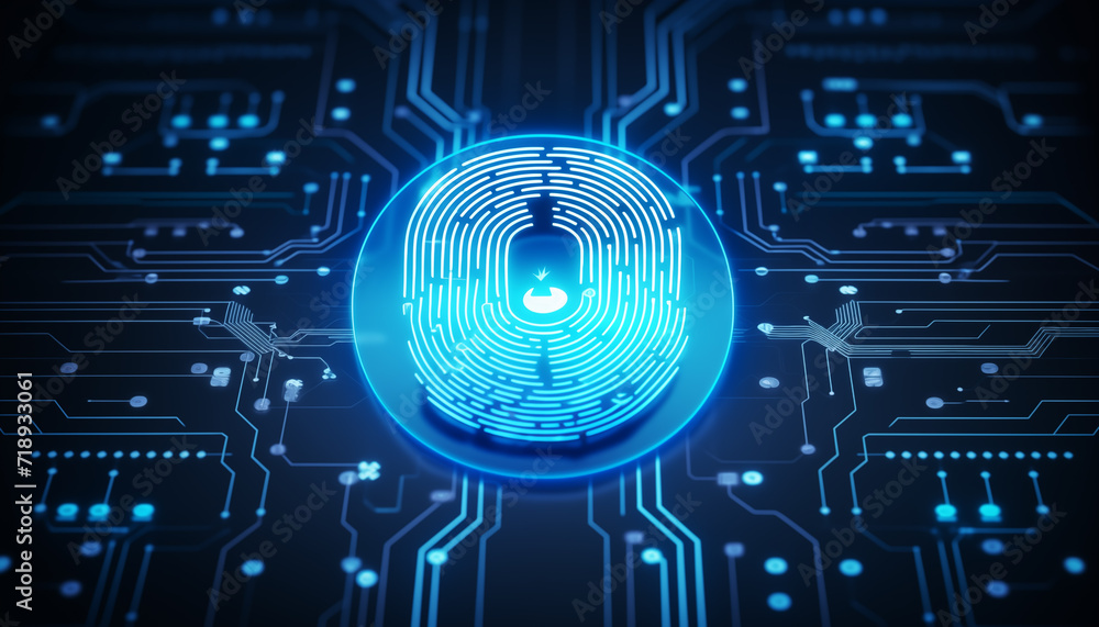 Poster future technology and cybernetics fingerprint scanning and biometric verification cyber security sys