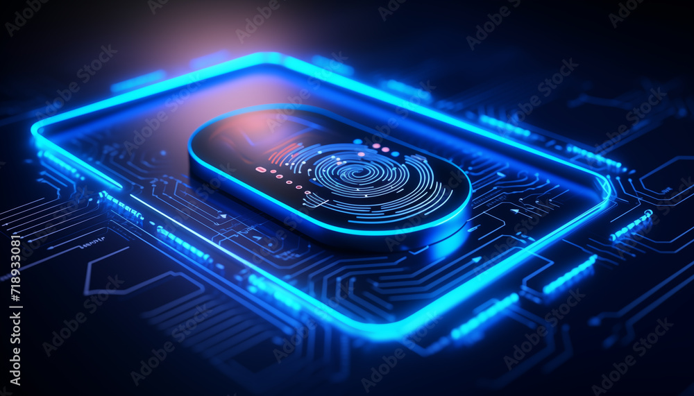 Poster future technology and cybernetics fingerprint scanning and biometric verification cyber security sys