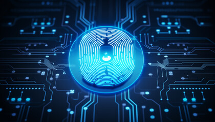 Obraz premium Future technology and cybernetics Fingerprint scanning and biometric verification Cyber security system and fingerprint password