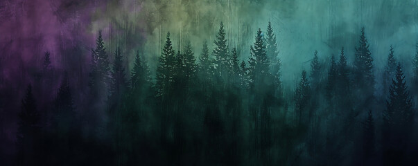 Midnight forest gradient in dark greens, blues, and purples, enhanced by a grainy texture for a mystical woodland-themed poster.