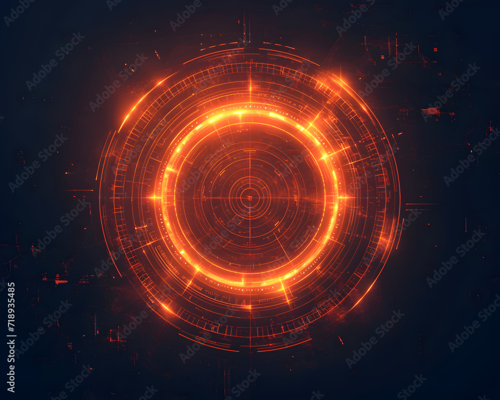 Wall mural a glowing orange and red circular interface with an abstract design.