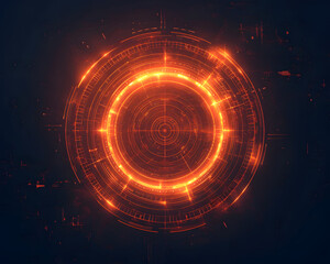 A glowing orange and red circular interface with an abstract design.