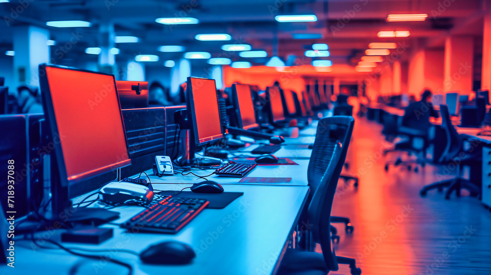 Poster high-tech computer room, modern technology and network monitoring in business center
