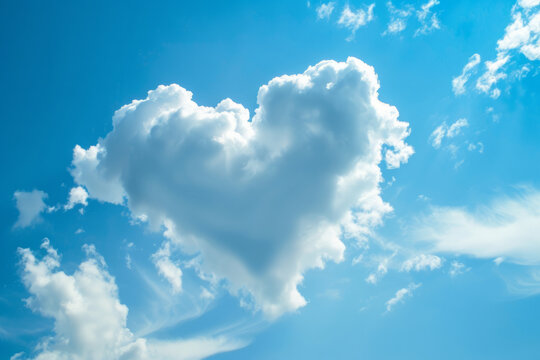 A heart shaped white fluffy cloud in the sky