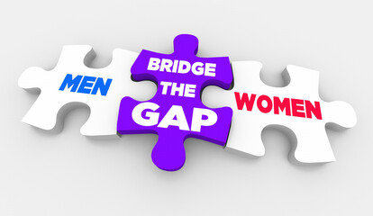 Gender Gap Men Women Puzzle Pieces Bridge Difference Work Pay Opportunities 3d Illustration