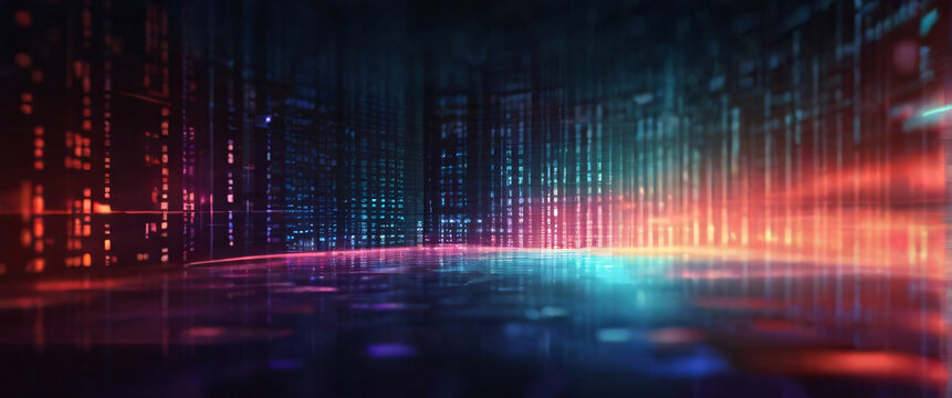 An abstract digital background with binary code and AI algorithms running in the background
