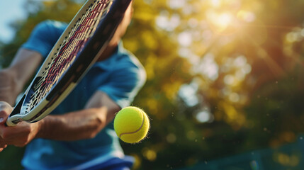 Man playing tennis on court.  - obrazy, fototapety, plakaty