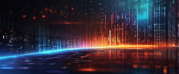 An abstract digital background with binary code and AI algorithms running in the background