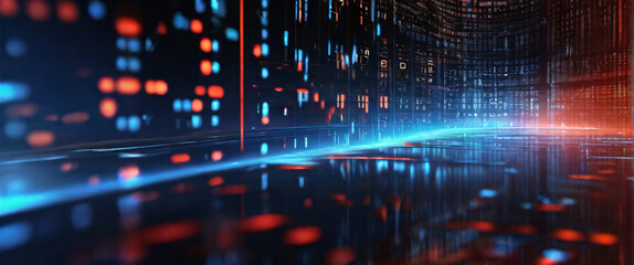 An abstract digital background with binary code and AI algorithms running in the background