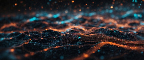 An abstract digital background with binary code and AI algorithms running in the background