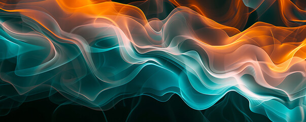 Psychedelic orange, teal, white gradient on black background. Perfect for music covers and dance party posters.