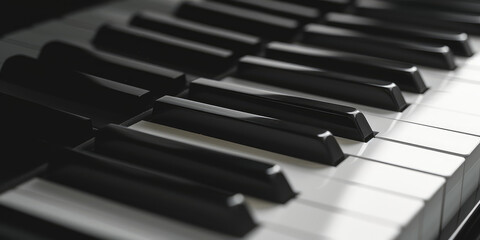 Close-up of Piano Keys. Sunlight on piano keys in a close-up view. Nobody, wallpaper for music background.