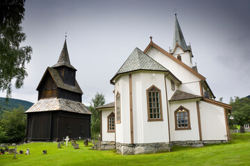 Fototapeta na wymiar Old and new church in Torpo, Norway