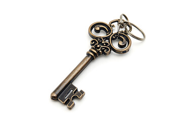 Gothic style old key isolated on white background