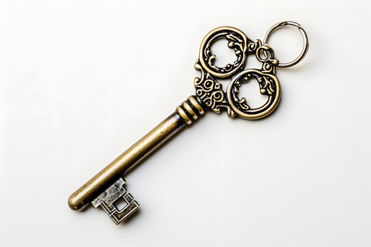 Gothic style old key isolated on white background