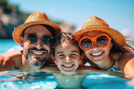 Fotografía familiar disfrutando de sus vacaciones de verano en la costa tropical, mediterráneo