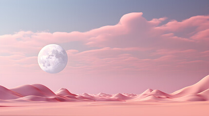 Big moon, landscape Desert, pink Dunes. Generative AI