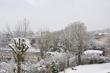 La Frette sur Seine vue sur les viaducs sous la neige