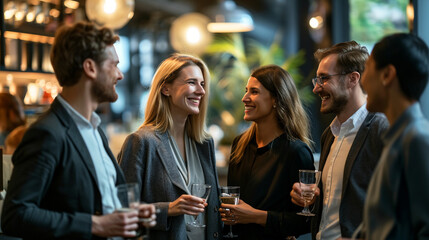 Photograph candidates interacting in a more casual networking event, like a mixer or an informal meet-up - obrazy, fototapety, plakaty
