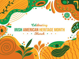 Irish American Heritage Month Memphis concept Background. Irish Immigrants March Awareness Celebration. Horizontal banner vector illustration. Website header, social media post, promotion graphic art