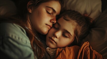 Young woman providing emotional support to a child with anxiety - obrazy, fototapety, plakaty
