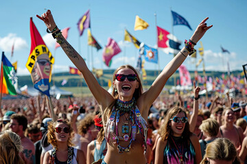  Escena de concierto al aire libre con gente disfrutando de la m&uacute;sica 