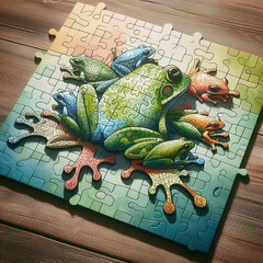 A frog on a puzzle