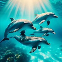 Photo of Four Dolphins Swimming Gracefully