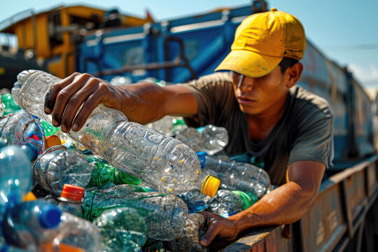 Trabajadores de una planta de reciclaje trabajando clasificando los residuos para su reciclable