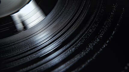 Black Vinyl Record Closeup. Macro Image of a Long Play. Sound tracks on a vinyl record